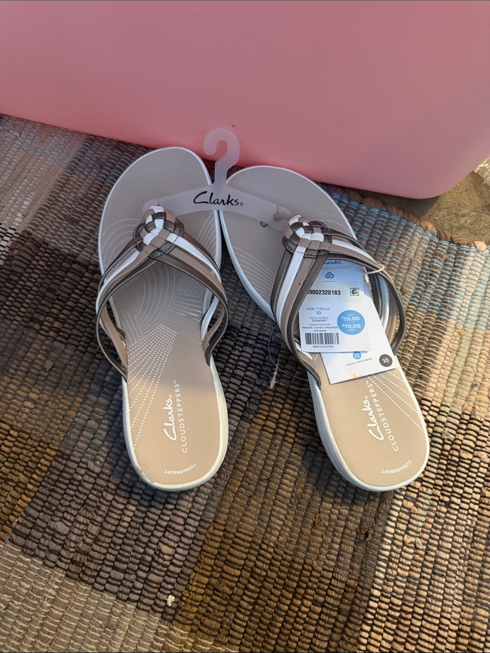 Clarks Women’s Taupe and White Braided Strap Sandals